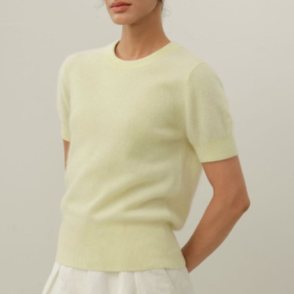 Lilysilk Brushed Cashmere Short-Sleeve Sweater Lemon Yellow Size XS